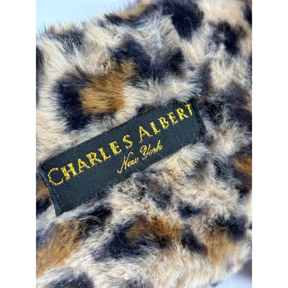 Charles Albert Leopard Print Faux Fur Slippers L (9/10) Soft & Cozy - Picture 3 of 8